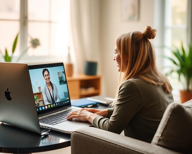 Remote mental health appointment on a laptop